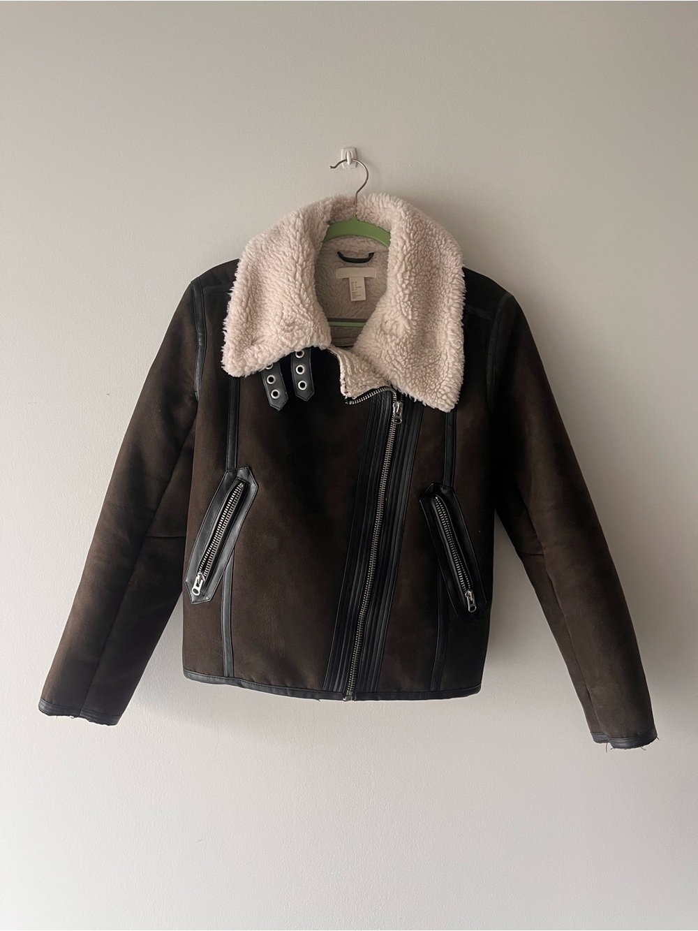 H&M brown suede sherpa aviator jacket